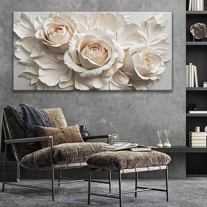 QSQ Large Wall Art For Living Room Home Wall Decor Modern Canvas Art Wall Decor 29 X 58 Inches White Flower Wall Art Elegant Picture For Bedroom Hotel Office Artwork