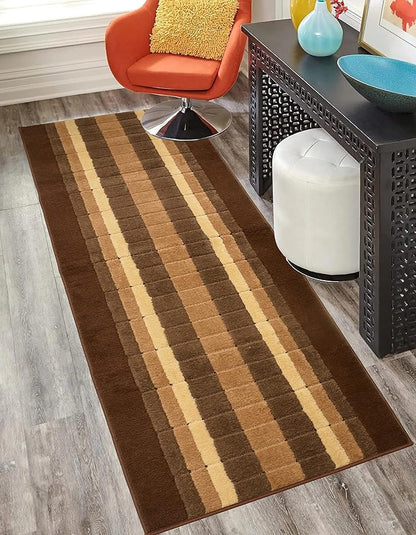 Washable Custom Size Runner Rug Squares Geometric Design Extra Long Runner Rugs for Hallways 26 Inch Wide x Pick Your Size by Feet Slip Skid Resistant Rubber Back (Square Brown, 4 ft x 26 in)