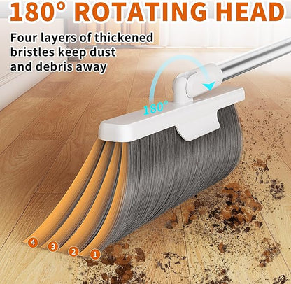 Household Broom with Dustpan, Magic Silicone Broom, Magic Broom with Extra-Long Adjustable Aluminum Handle for Floor, Glass, and Tile (White M1) (M3)
