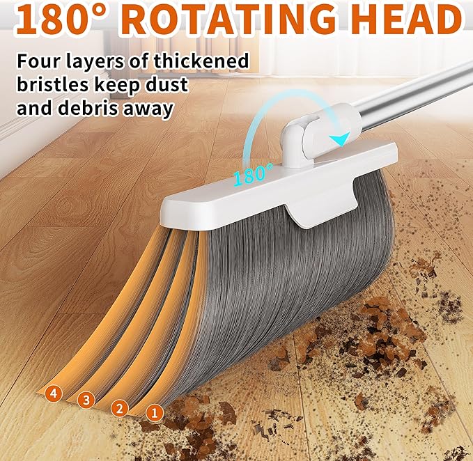 Household Broom with Dustpan Combo Set, Air Broom with Extra-Long Adjustable Aluminum Handle, Cleaning Supplies for Housekeeping (M3)