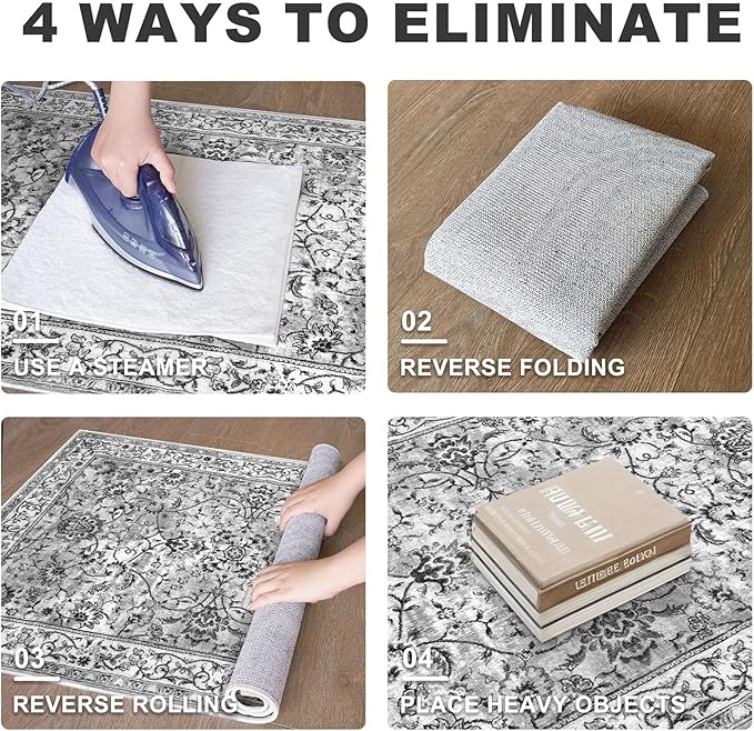 KILOCOCO Moroccan Kitchen Runner Rug 2x5 Runner Rug Washable Hallway Runners Printed Vintage Floral Non-Slip Rubber Backed Low Pile Distressed Boho Runners for Laundry Room Bedroom, Light Gray White