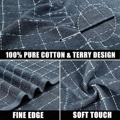 Mordimy 100% Cotton Terry Cloth Dish Cloths, Soft and Absorbent Checkered Dish Towels, Quick Drying Dish Rags for Washing Dishes, 8 Pack, 12 x 12 Inches, Grey