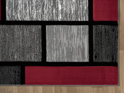 Ultra Soft Area Rug - Modern Abstract Design for Living Room & Bedroom - Foldable, Stain Resistant, Easy to Clean - (8x11, Red)