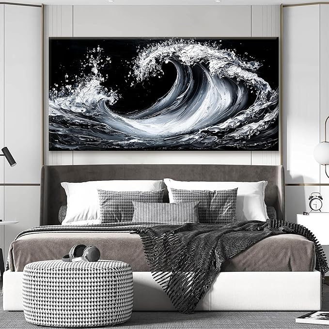 Suconvng Canvas Wall Art Decor Pictures Large White Sea Wave Abstract Wall Art Print Modern Abstract Wall Art Painting Pictures For Living Room Home Kitchen Office Artwork 29 X 58 Inch