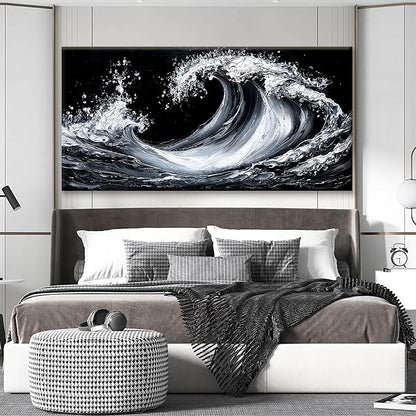 Suconvng Canvas Wall Art Decor Pictures Large White Sea Wave Abstract Wall Art Print Modern Abstract Wall Art Painting Pictures For Living Room Home Kitchen Office Artwork 29 X 58 Inch