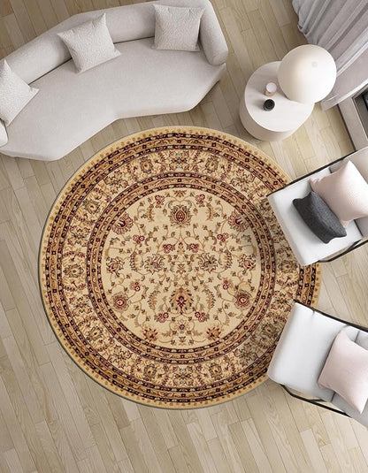 Rugs.com Aditi Collection Rug – 7 Ft Round Cream Medium-Pile Rug Perfect for Kitchens, Dining Rooms