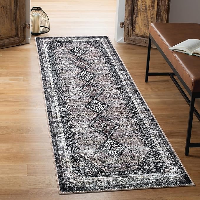 Keen Home Design 2x10 Rug - Machine Washable Runner Rug with Non-Slip Backing, Ideal for Hallway, Entryway, Kitchen, Laundry Room - Vintage, Easy Clean, Durable, Low Pile - (2'6" x 10')