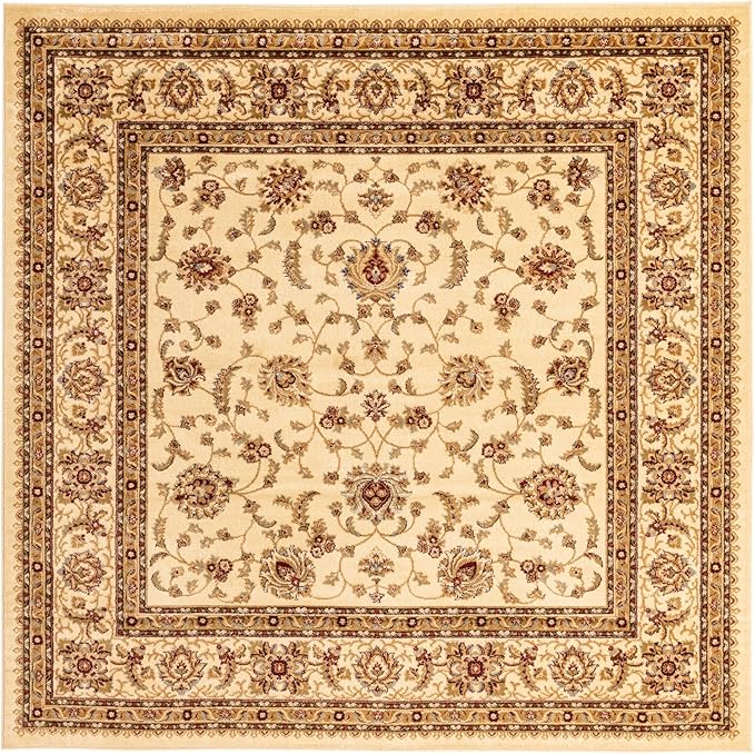Rugs.com Aditi Collection Rug – 7' 10 Square Cream Low Rug Perfect for Living Rooms, Kitchens, Entryways