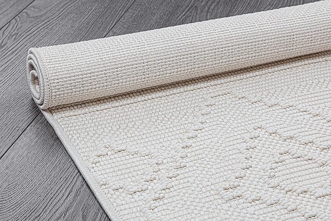 Beverly Rug Micro Loop Area Rug White 5x7 Modern Luxury Soft Boho Geometric Durable Indoor Area Rugs for Living Dining Room Office Stain Resistant Non Shedding Casual Indoor Carpet White 5 x 7
