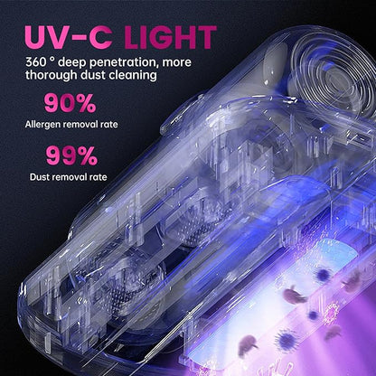 Mattress Vacuum Cleaner, Wireless Handheld Bed Vacuum Cleaner with UV-C Light, HEPA Filter and Ultrasonic Vibration, 12KPa, Suitable for Beds, Sofas, Car Seats, Carpets (Purple;)