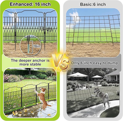 Bepatio 5 Panels Garden Fence with Latch - Total 27.6in（H） x 9.8ft(L) Dog Fence Outdoor for Yard, Arc Fencing Panels, Durable Metal Fencing & Garden Borders, Easy Set-Up, Black