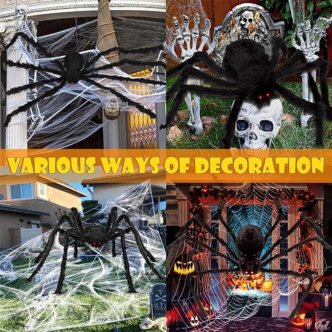 Halloween Giant Spider Web Lights Decorations Outdoor, 16.4Ft 200 LED Lighted Spider Web Light up with 8 Modes for Yard House Decor