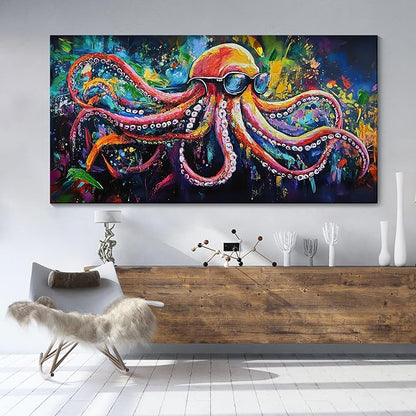 JEAWA Abstract Graffiti Wall Art, Large Size Funny Octopus Street Cool Pop Hand Drawn Texture Canvas Paintings for Living Room Bedroom Men Teenage Boy Game Room Picture Wall Decor 29x58 IN
