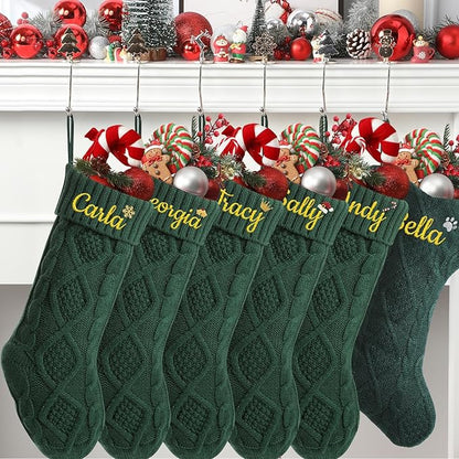 Personalized Christmas Stockings,Custom Embroidered Name+Logo Xmas Knitted Stockings 18'',Holiday and Family Stocking for Fireplace Christmas Holiday Party Decoration 1-6Pack（Green）