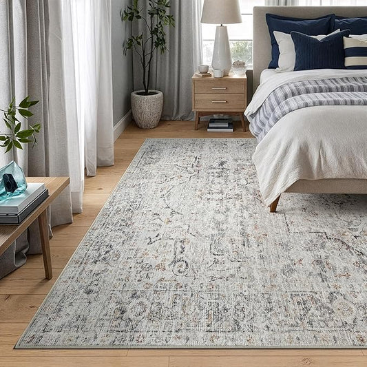 Bloom Rugs Caria Washable Non-Slip 6x9 Rug - Ivory/Gray/Caramel Traditional Area Rug for Living Room, Bedroom, Dining Room, and Kitchen - Exact Size: 6' x 9'