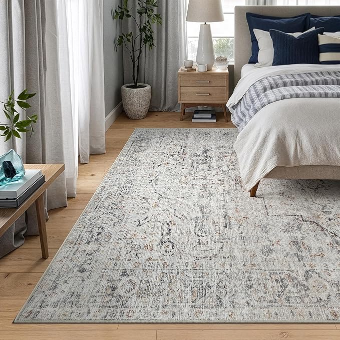 Bloom Rugs Caria Washable Non-Slip 9x12 Rug - Ivory/Gray/Caramel Traditional Area Rug for Living Room, Bedroom, Dining Room, and Kitchen - Exact Size: 9' x 12'