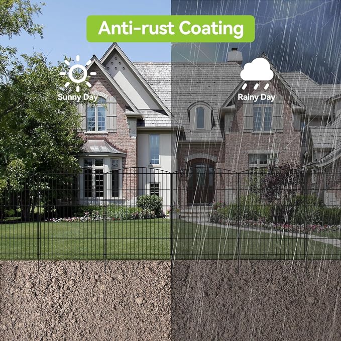 INJOPEXI Decorative Garden Fence 6 Panels 13ft (L)×36in (H) Animal Barrier Fences with 6 Panels Rustproof Metal Wire No Dig Rabbit Fencing Dog Fence for Outdoor Backyard Patio - Without Fence Gate