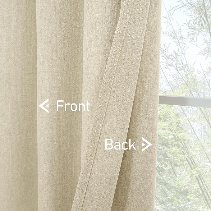 LAMIT Natural Linen Curtains for Living Room 80 inch Length 2 Panels, Linen Textured Thermal Insulated Curtains Grommet Privacy Neutral Drapes for Bedroom/Farmhouse, W52 x L80, Natural Beige