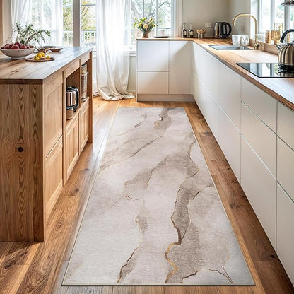 Bloom Rugs Caria Washable Non-Slip 10 ft Runner - Ivory/Gold Modern Abstract Runner for Entryway, Hallway, Bathroom, and Kitchen - Exact Size: 2'6" x 10'