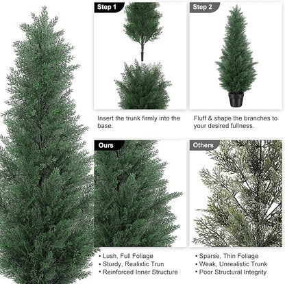 3FT Artificial Cedar Tree - Realistic Faux Cedar Trees for Outdoor Planters - Fake Cypress Trees for Front Porch - Faux Evergreen Plants for Home Porch Decor - Set of 2