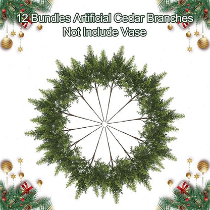 12PCS Cedar Branches for Christmas Decorations, Christmas Artificial Cedar Branches Decor Indoor