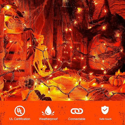 Orange Halloween Tree Lights with Green Wire,13ft 50 Incandescent Bulb Waterproof Fairy Lights，Plug in Mini String Lights for Christmas, Patio, Holiday, Party, Home, Indoor Outdoor Decor