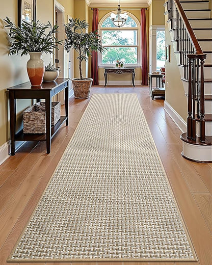 DEXI Hallway Runner Rug 2x6, Non Slip Rubber Backed Runners Carpet, Ultra Thin Entryway Rugs Indoor for Kitchen Hallway Entrance Bedroom, White and Beige