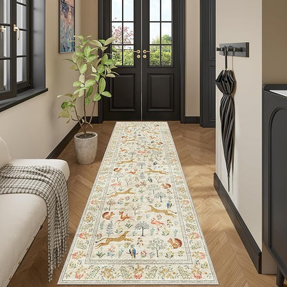 DUKINO 2x6 Rug for Hallway, Washable Kitchen Runner Rug with Non Slip Backing, Soft Low Pile Vintage Animal Runner for Bedroom, Kitchen, Hallway, Entryway, Laundry, Beige