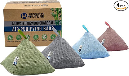 4 Pack of 200g Naturally Activated Bamboo Charcoal Air Purifying Bags | Natural Home Deodorizer Bags | Charcoal Bag Odor Absorber For Pets | Odor Eliminator & Moisture Absorber Air Freshener Bags