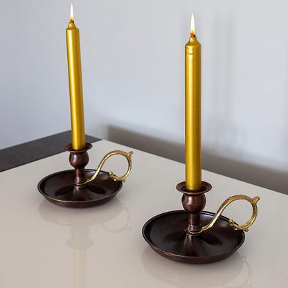 Copper Handmade Candle Holder for Rustic Home Decor with Handle Metal Candle Holders for Pillar Candles Gothic Decor Candlestick Holders (Oxide)
