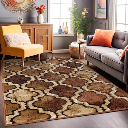 Superior Indoor Small Area Rug, Jute Backed, Perfect for Living/Dining Room, Bedroom, Office, Kitchen, Entryway, Modern Geometric Trellis Floor Decor, Viking Collection 8' 6" x 11' 6" - Brown