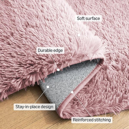 Amazon Basics Fluffy Washable Area Rug, Shaggy Carpet for Living Room, Bedroom, 8' W × 10' L, Pink
