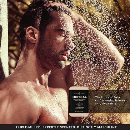 Mistral Sandstone Luxury Bar Soap for Men | Men’s Natural Soap Bar | Paraben, Phthalates Free | Moisturizing & Triple-Milled Natural Soap for Men - Made in France | Large, 8.8 oz