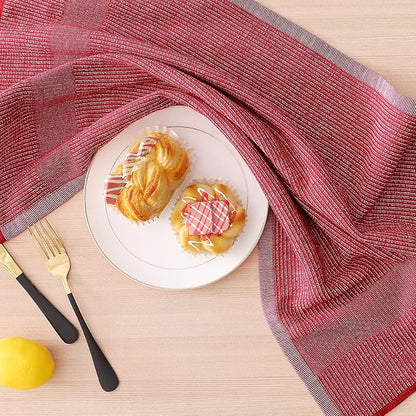 Homaxy Premium Kitchen Towels(18”x 28”, 6 Pack), Large Cotton Kitchen Hand Towels, Flat and Terry Dish Towels, 380 GSM Highly Absorbent Tea Towel Set with Hanging Loop, Red/Grey/Khaki