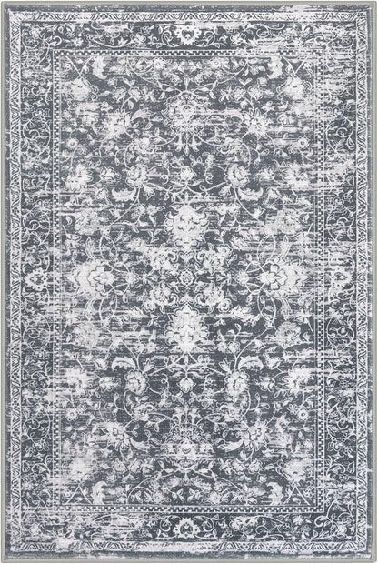KILOCOCO Area Rug 3x5 Entryway Rug Washable Printed Vintage Floral Rubber Backed Non Slip Indoor Kitchen Rugs for Living Room Laundry Room Playroom Mudroom Moroccan Area Rugs, Grey