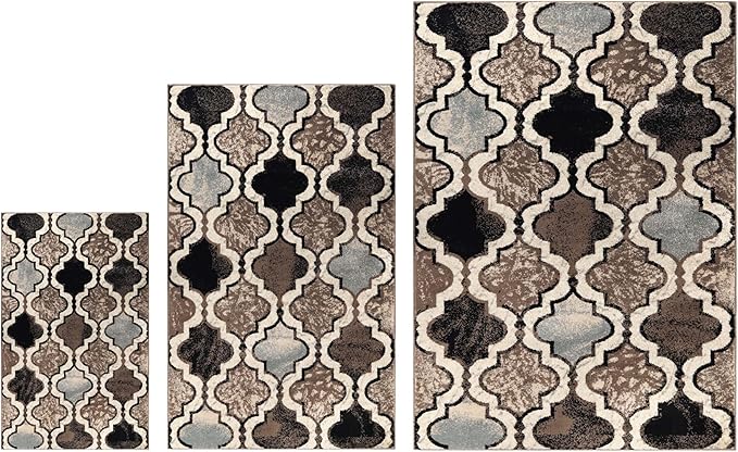 Superior Viking 3 Piece Indoor Area Rug Set, Jute Backing, Modern Trellis Decor for Hallway, Entry, Office, Kitchen, Bedroom, Living Room Floors, Plush Rugs, 3' x 5', 5' x 8', 8' x 10', Ivory