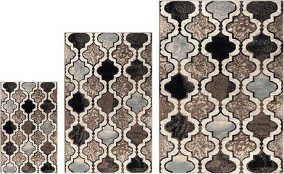 Superior Viking 3 Piece Indoor Area Rug Set, Jute Backing, Modern Trellis Decor for Hallway, Entry, Office, Kitchen, Bedroom, Living Room Floors, Plush Rugs, 3' x 5', 5' x 8', 8' x 10', Ivory