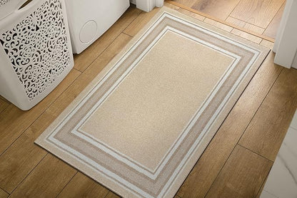 Modern Bordered Non Slip Indoor Runner Rugs for Living Room 2x3 Area Rugs for Kitchen, Rug for Bedroom, and Hallway, Stain Resistant Easy Cleaning Non Shedding Beige 2 x 3