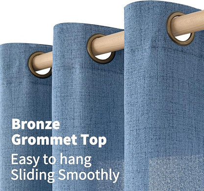 YoungsTex Blue Linen Curtains 63 Inches Long 2 Panels for Window - Textured Short Light Filtering Drapes with Bronze Grommet for Living Room Bedroom Privacy Lightweight, 42 x 63 Inch