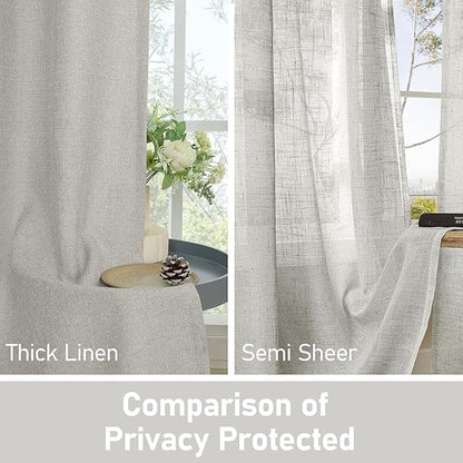 LAMIT Light Grey Linen Textured Curtains for Living Room, Grommet Thick Light Reducing Curtain Light Filtering Panels Burlap Drapes for Bedroom/Outdoor/French Door, Set of 2 Panels, W60x L84