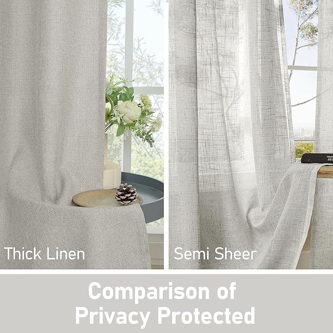 LAMIT Linen Light Filtering Curtains for Bedroom, Grommet Thermal Insulated Thick Soft Curtains Noise Reducing Window Treatment Drapes for Living Room/Kitchen, Set of 2 Panels, W52 x L90, Light Grey