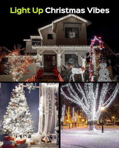 JACKYLED 110FT 300 LED White Christmas Lights Outdoor Waterproof, Indoor Christmas String Lights 8 Modes, Plug in Christmas Tree Lights for Room Wedding Holiday Christmas Decorations, Cool White