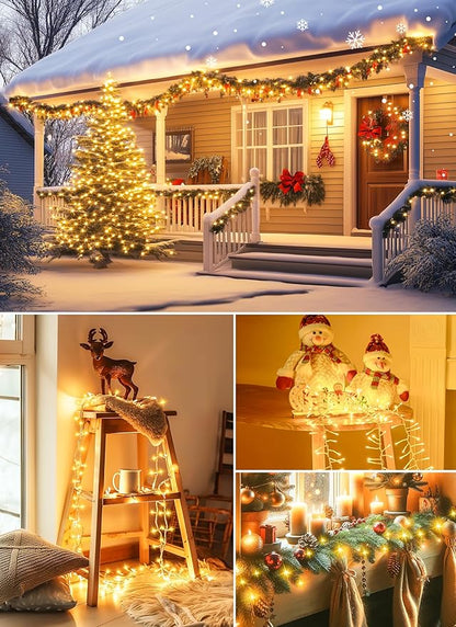 Minetom Christmas Lights Outdoor Cluster Lights - 1000 LED 50 Ft Christmas Firecrackers String Lights, 12 Modes Timer Waterproof Plug in Twinkle Fairy Light for Xmas Tree Garland Party, Warm White