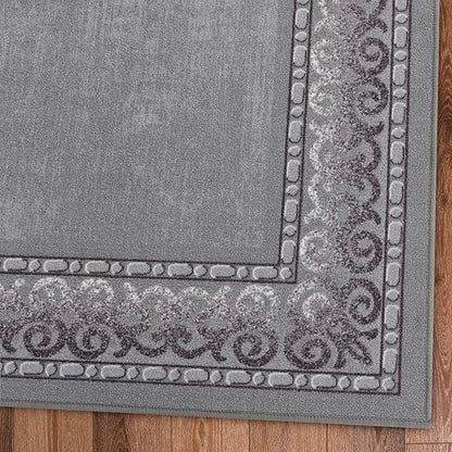 Antep Rugs Alfombras Bordered Modern 8x10 Non-Slip (Non-Skid) Low Pile Rubber Backing Indoor Area Rug (Gray, 7'10" x 10')