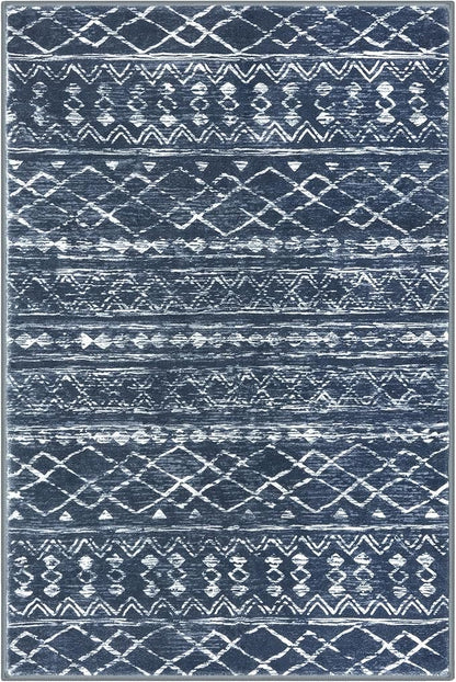 KUTA Moroccan Rugs for Entryway, 2x3 Navy Blue Entrance Small Area Rug, Non-Slip Washable Ultra Soft Vintage Geometric Low-Pile Indoor Door Mat Floor Carpet for Kitchen