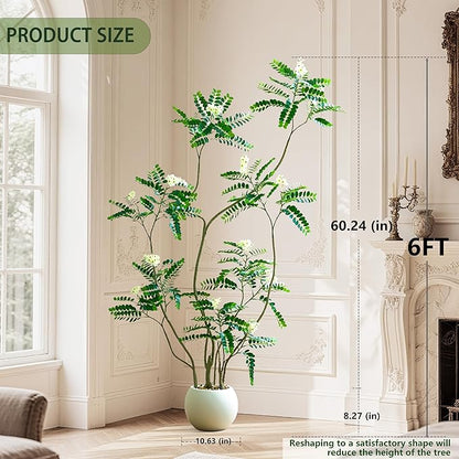 Artificial Locust Tree, 6FT Tall Artificial Plants Indoor with White Flowers & Pot, Large Floor Plant Faux Sophora Fake Flower Tree Silk Plants for Indoor Office Home Room Balcony Porch Decor