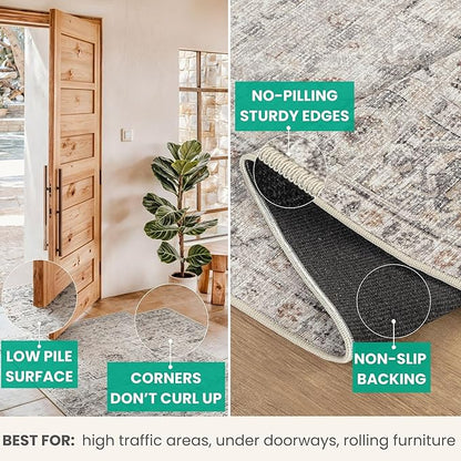Bloom Rugs Caria Washable Non-Slip 12 ft Runner - Ivory/Gray/Caramel Traditional Runner for Entryway, Hallway, Bathroom, and Kitchen - Exact Size: 2'6" x 12'