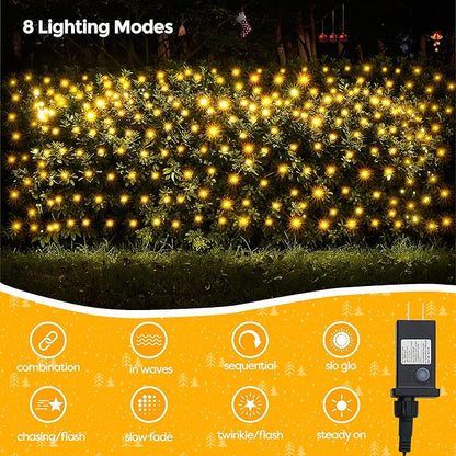 WBao Outdoor Christmas Lights, 360LED 11.5ft x 6.9ft Net Lights with 8 Modes, Timer, UL Certified, End to End Connectable, Waterproof for Lawn, Bushes, Trees Outdoor Christmas Decorations, Warm White