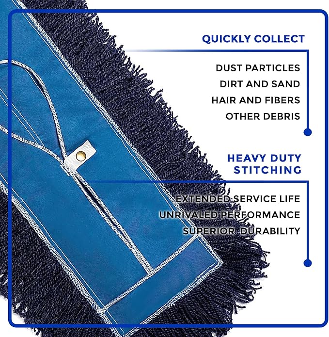 Nine Forty 24" Premium Nylon Dust Mop- Heavy Duty Mop Head for Industrial, Commercial, and Residential Cleaning - Dry Floor Duster for Hardwood Surfaces and Commercial Applications - Blue