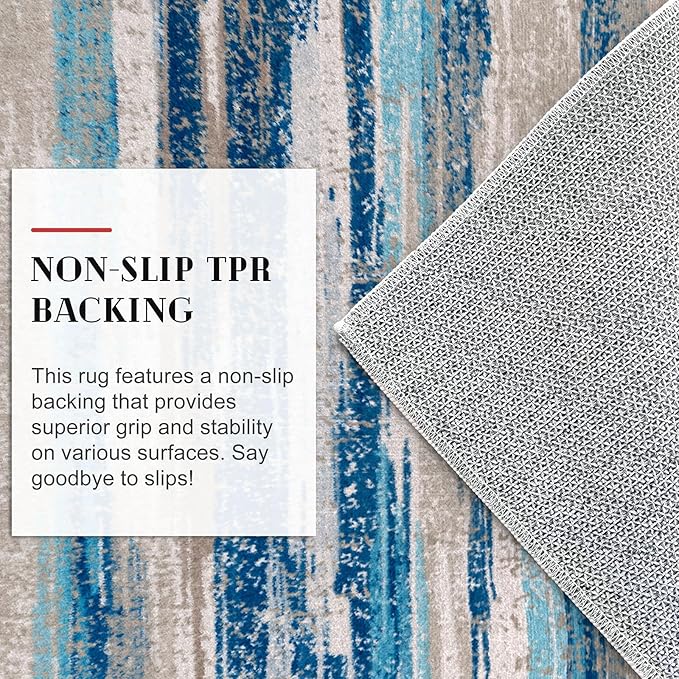 Modern Abstract Runner Rug 3x14, Blue Washable Long Kitchen Runner Non-Slip Soft Hallway Rug Runner Ultra Thin Print Faux Wool Carpet for Entryway Bedroom Laundry Room Indoor Home Decor
